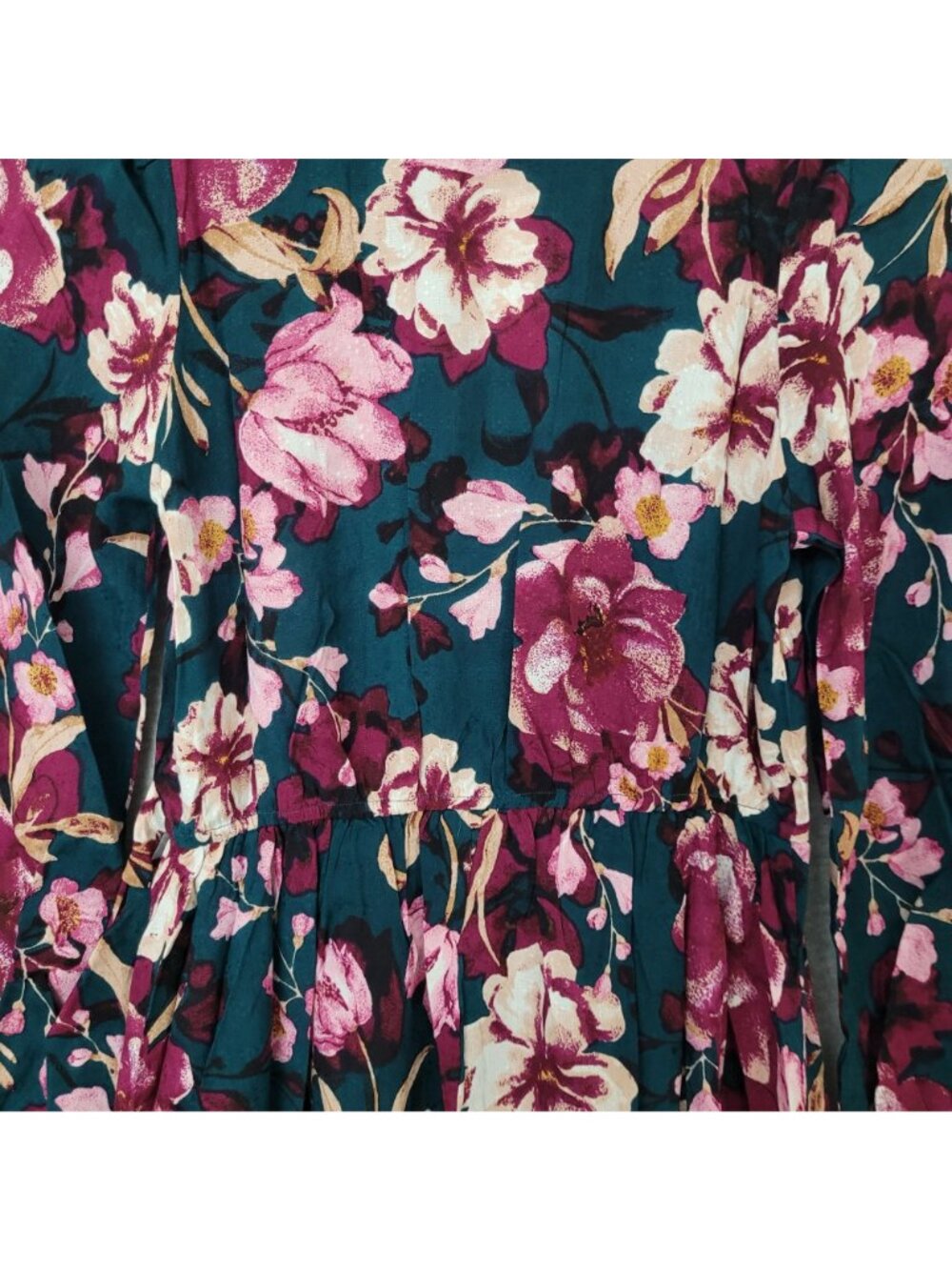 Hand Of The Bee Floral Maxi Dress Size S Pine Plum Long Sleeve Wrap Style NWT - Picture 9 of 9